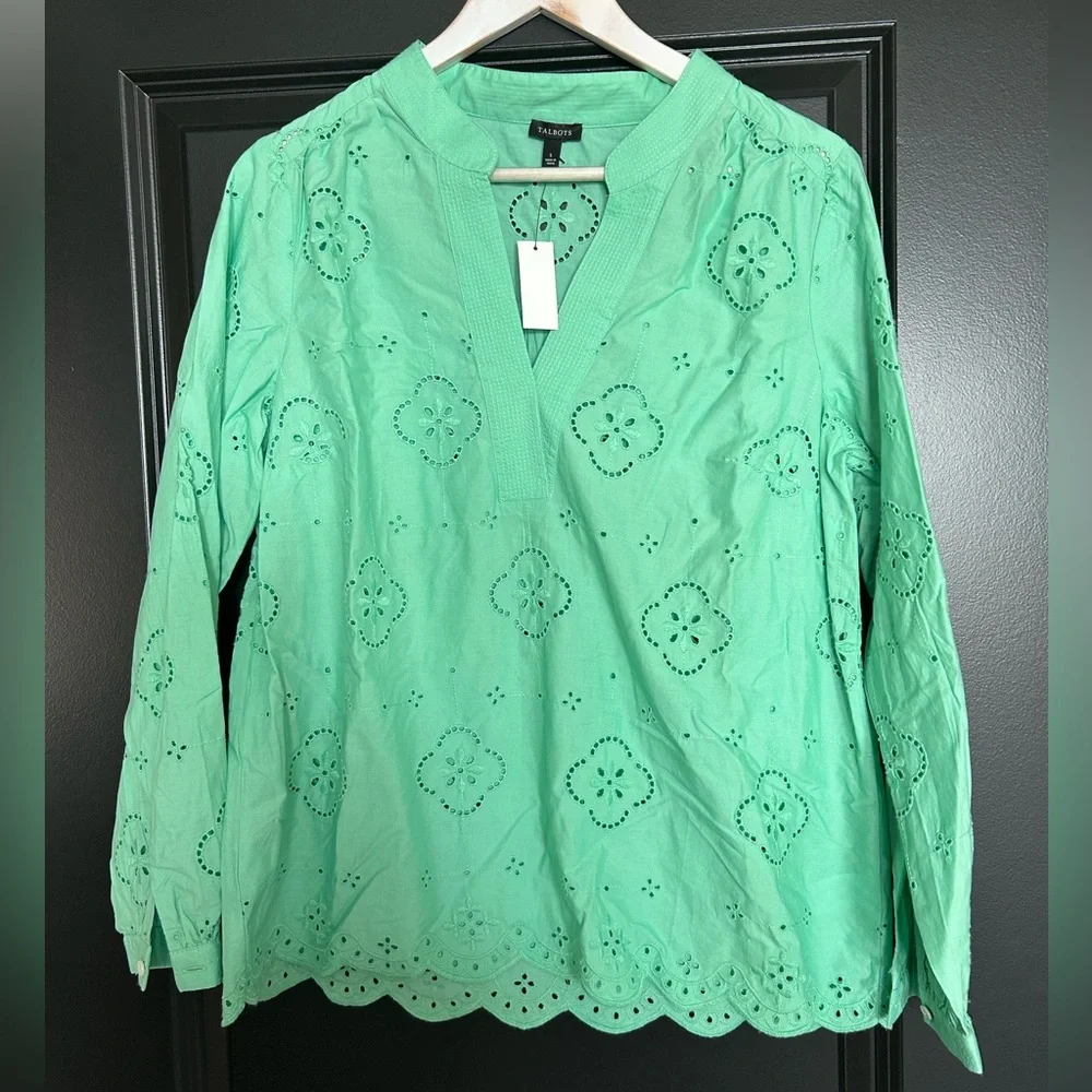 Talbots Mint Green Eyelet Blouse Small NWT - Picture 4 of 10